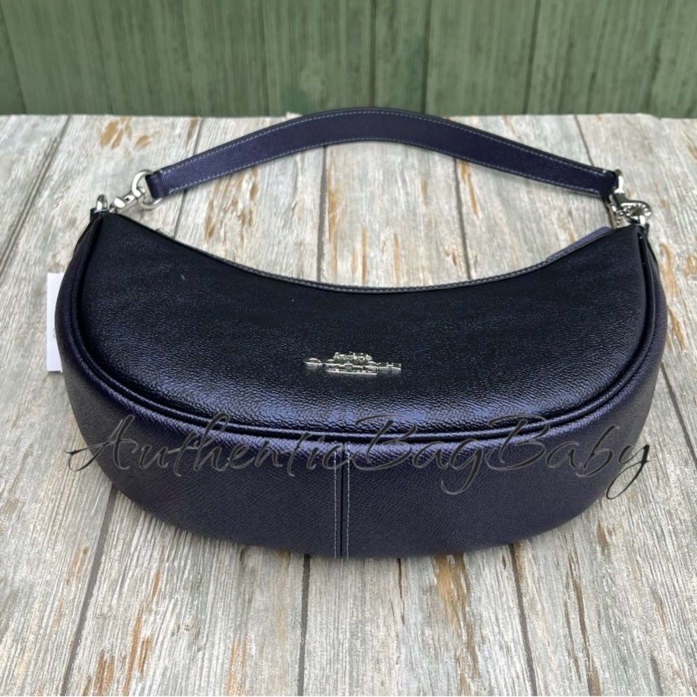 Coach Aria Shoulder in Blue Metallic Purse Leather - Picture 5 of 10
